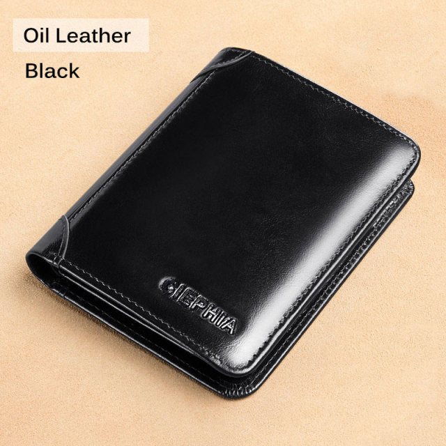 New Genuine Leather Rfid Wallets for Men Vintage Thin Short Multi Function ID Credit Card Holder Money Bag