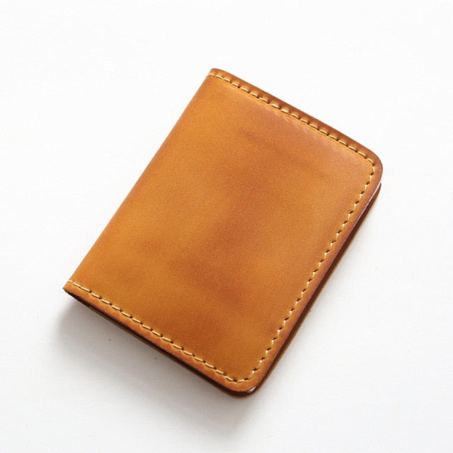 Cyflymder Genuine Leather Credit Card Holder For Men Vintage Short Handmade Bifold Slim Small Man Wallet Purse Driver License Case