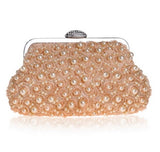 Cyflymder Beaded Women Clutch Party Wedding Chain Shoulder Handbags Diamonds Metal Rose Vintage Evening Bags Gifts for Women