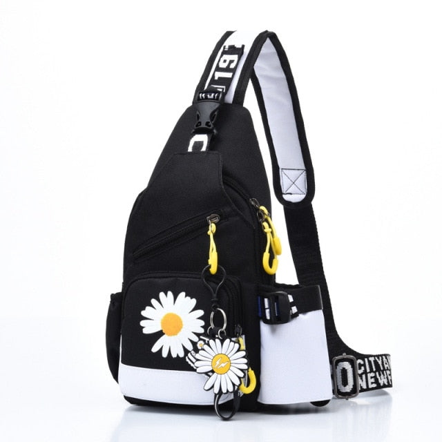 Unisex Women Fashion Chest Bag Female Cartoon Shoulder Bag Travel Sports Crossbody Bag Ladies Floral Waist Pack Bag
