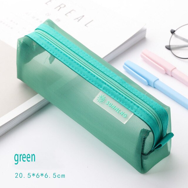 Nylon Transparent Mesh Pencil Case Large-capacity Pen Bag Cute Storage Pencil Bag for Student School Supplies Stationery