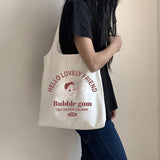 New Women Canvas Vest Shoulder Bag Big Capacity Cloth Shopping Bags Bubble Girls Ins Reusable Beach Shopper Bag