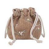 Fashion Small Shoulder Bags  Women Drawstring Straw Beach Bags Flower Embroidery Bags Ladies Lace Crossbody Handbags for Travel Christmas Party