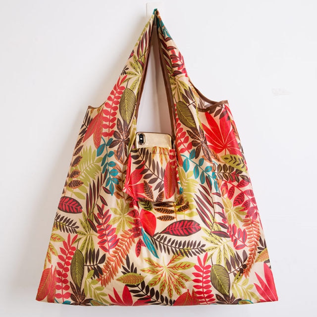 New Tote Foldable Colors ECO Reusable Polyester Portable Shoulder Handbag Cartoon Green Folding Pouch Shopping Bag