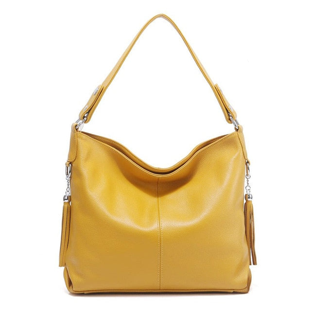 New Fashion Brand Real Genuine Leather Tassel Women's Handbag Elegant Ladies Hobo Crossbody Shoulder Bags Bucket Shopper