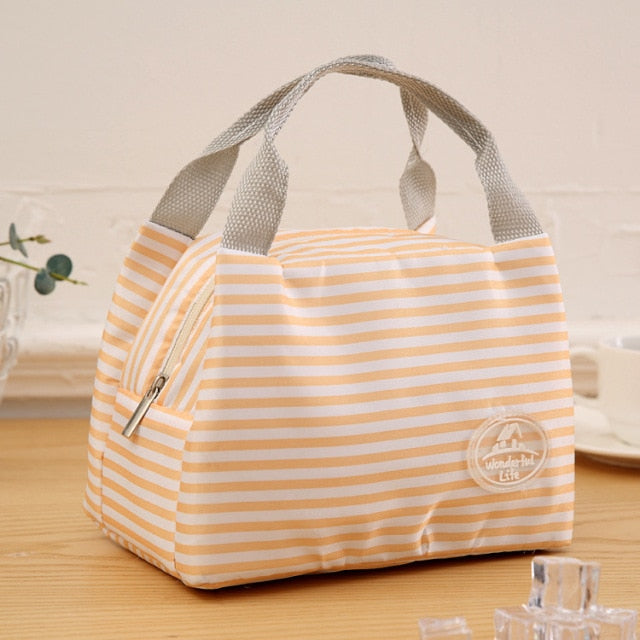 Lunch Bag Insulated Cold Stripe Picnic Carry Case Thermal Portable Lunch Box Bento Pouch Lunch Container Food Storage Bags
