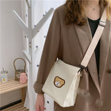 Casual Cute Bear Messenger Bag Girl Canvas Shoulder Bag Women Fashion Crossbody Bag Student Bag