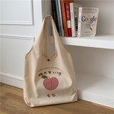 Fashion Canvas Tote Bag Purses and Handbags for Women Shopper Cute Designer Shoulder Bag Japanese Style Peach Print Eco Bag