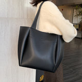 Women Large Capacity Top-handle Bags High Quality Solid Color PU Leather Shoulder Shopper Bags For Women Designer Sac Main