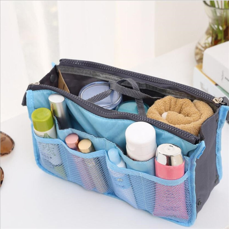 Tote Cosmetic Bag For Women Double Zipper Makeup Bag Toiletries Storage Bags Large Nylon Travel Kit Insert Organizer Beauty Bag