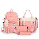 4 Pcs Set Harajuku Women Laptop Backpack Canvas School Bags For Teenage Girls Kawaii College Student Kids Book Bag Rucksack