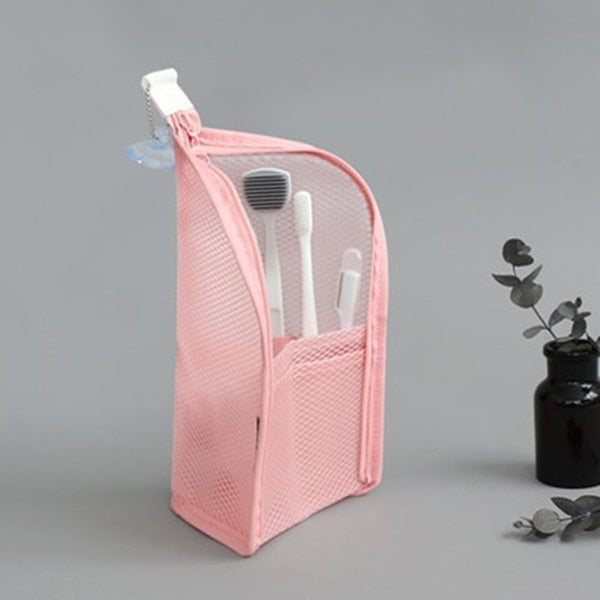 Cyflymder 1 Pc Folding Zipper Travel Makeup Brush Bag Portable Mesh Cosmetic Bag Travel Makeup Bag Toothbrush Washing Organizer