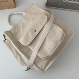 Cyflymder Corduroy Shoulder Bag Women Vintage Shopping Bags Zipper Girls Student Bookbag Handbags Casual Tote With Outside Pocket