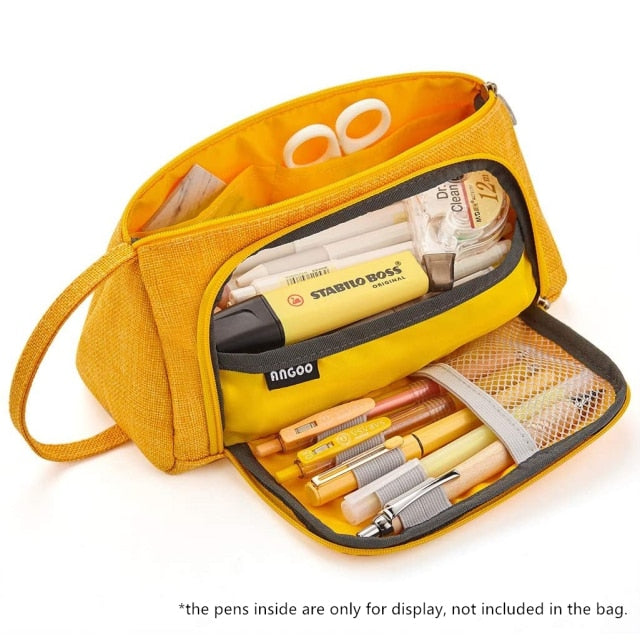 Cyflymder Grid Pen Pencil Case, Multi Slot Plaid Storage Bag, Big Pouch Organizer for Stationery Cosmetic Student A6443