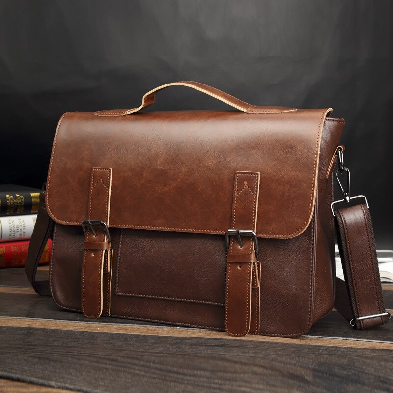 Men's Laptop Leather Briefcases Business Handbags Messenger Bag Large Vintage Crazy Horse Leather Handbag Casual Shoulder Bags