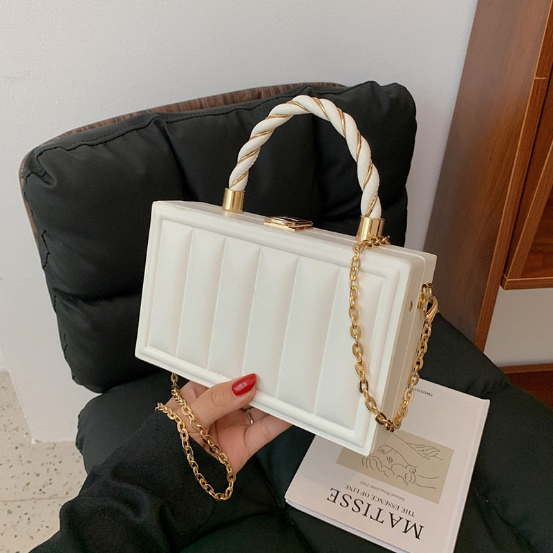 Luxury Women Small Box Chain Crossbody Bag Brand Lady White Pink Handbags and Purses Clutch Evening Christmas Party Bag Mini Suitcase