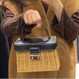 Cyflymder Customized Flip Woven Crossbody Bags Casual Portable for Women Basket Straw Rattan Bag Women Box Vintage Straw Handbag