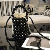 Luxury Big Pearl Bucket Bag Women Chic Handmade Clear Beading Evening Clutch Purses And Handbags Ladies Messenger Bags Dinner Christmas Party