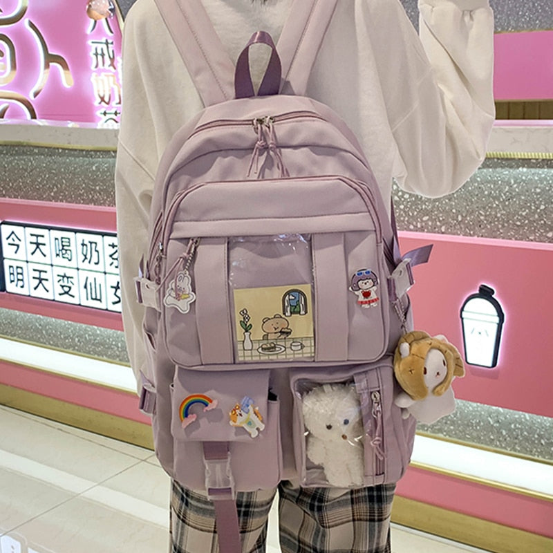 Purple Nylon Backpack for Women Large Capacity Backapck New Student Travel Rucksack Girl Multifunctional School Bag 7 Grade