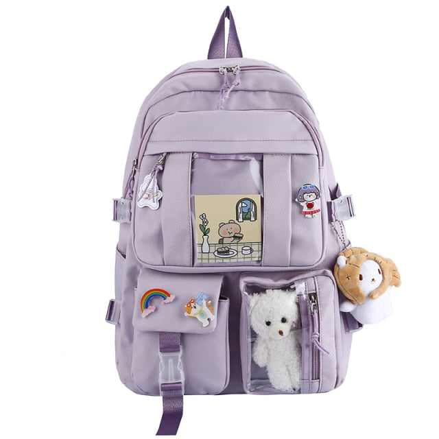 Purple Nylon Backpack for Women Large Capacity Backapck New Student Travel Rucksack Girl Multifunctional School Bag 7 Grade
