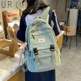Solid Color Multi-Pocket Women Backpack Large Capacity Travel Backpack Female Schoolbag For Teenage Girl Kawaii Student Bookbag