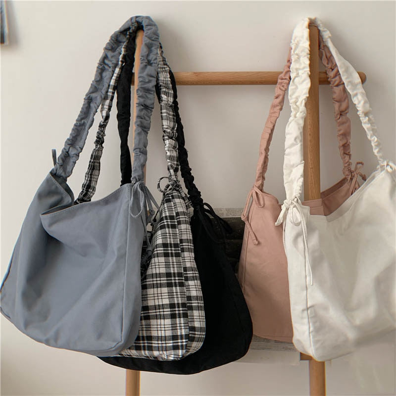 Cyflymder Harajuku New Fashion Folding Women Handbag Tote Ladies Casual Canvas Bag Aesthetic Elastic Band Shoulder Bag Beach Bolsa
