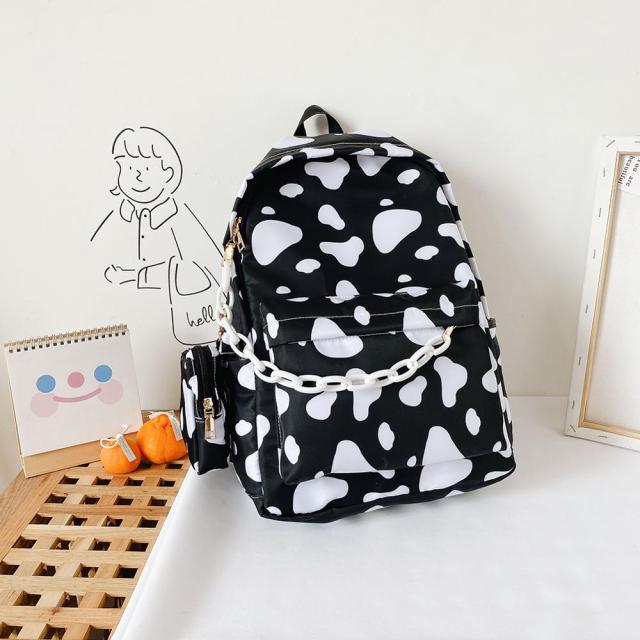 Vintage Casual Women Nylon Backpack Fashion Cow Pattern School Bags For Students Teenagers Girls Daily Backpacks Travel Knapsack