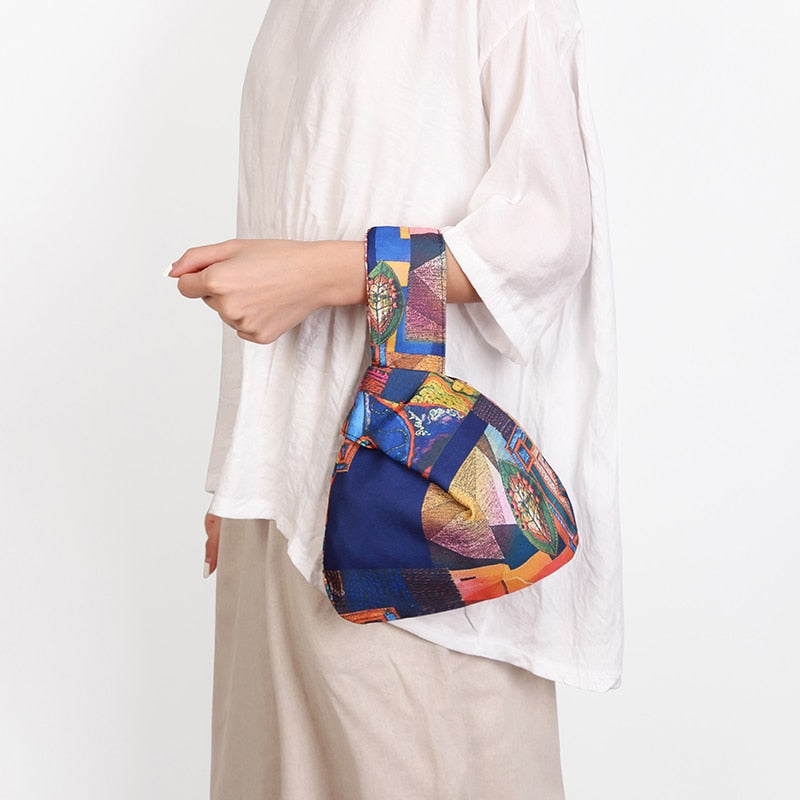 Cyflymder Japanese Mini Portable Knot Wrist Bag Women Top Handle Bag Simple Purses Handbags Waterproof Shopping Bag Phone Key Pouch