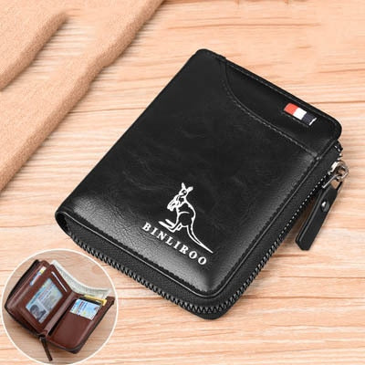 Fashion Men's Coin Purse Wallet RFID Blocking Genuine Leather Wallet Zipper Business Card Holder ID Money Bag Wallet Male Gifts for Men