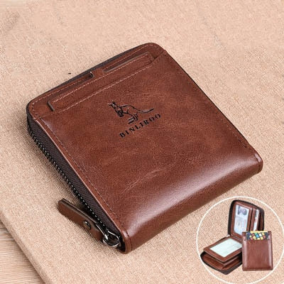 Fashion Men's Coin Purse Wallet RFID Blocking Genuine Leather Wallet Zipper Business Card Holder ID Money Bag Wallet Male Gifts for Men