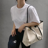 Cyflymder Shopping Bags Women Solid Simple Canvas Shoulder Bags Elegant Retro Large-capacity Reusable Handbags Fashion Ulzzang Leisure Ins