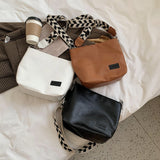 Cyflymder Fashion PU Leather Shoulder Bucket Bag Simple Solid Color Messenger Bag Plaid Pattern Strap Shoulder Totes Travel Street Satchel