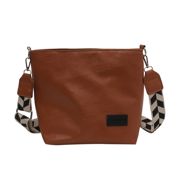 Cyflymder Fashion PU Leather Shoulder Bucket Bag Simple Solid Color Messenger Bag Plaid Pattern Strap Shoulder Totes Travel Street Satchel