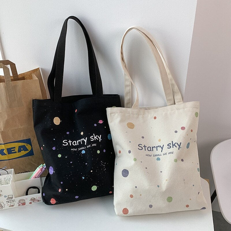 Handbag for Women Tote Bag Shoppers Designer Bag Japanese Style Fashion Large Capacity Starry Sky Girls Canvas Shoulder Bag