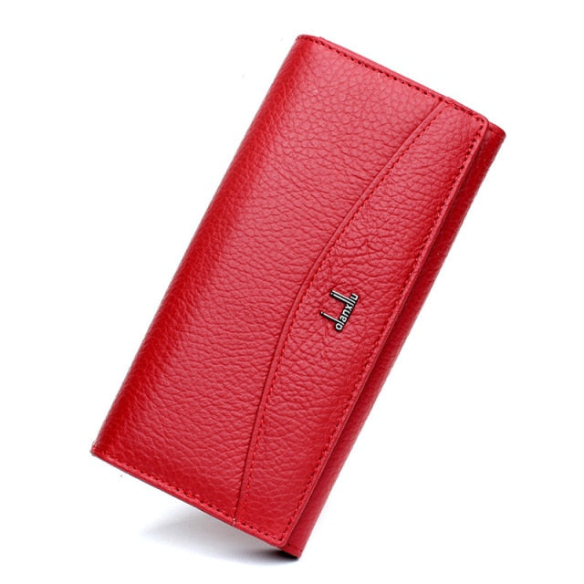 Wallet New Brand 100% Genuine Leather Wallet For Women High Quality Coin Purse Female High Quality Long Clutch Phone Red Wallets
