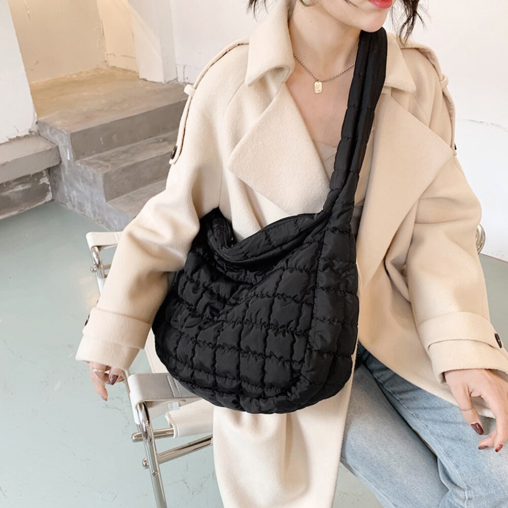 Cyflymder Pattern Shoulder Bag Space Cotton Handbag Casual Woman Large Capacity Down Tote Bags Feather Padded Ladies Shopping Bags