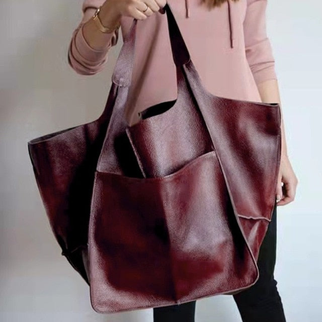 Cyflymder Casual Soft Large Capacity Tote Luxury Bag Women Handbags Designer Look Pu Leather Women's Shoulder Bag Retro Big Shopper Purses