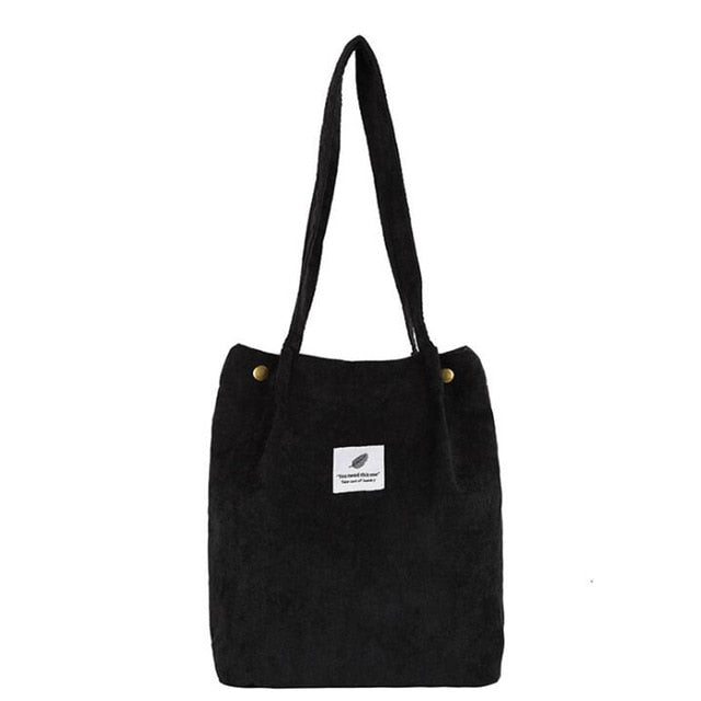 High Capacity Women Corduroy Tote Ladies Casual Shoulder Bag Foldable Reusable Shopping Beach Bag